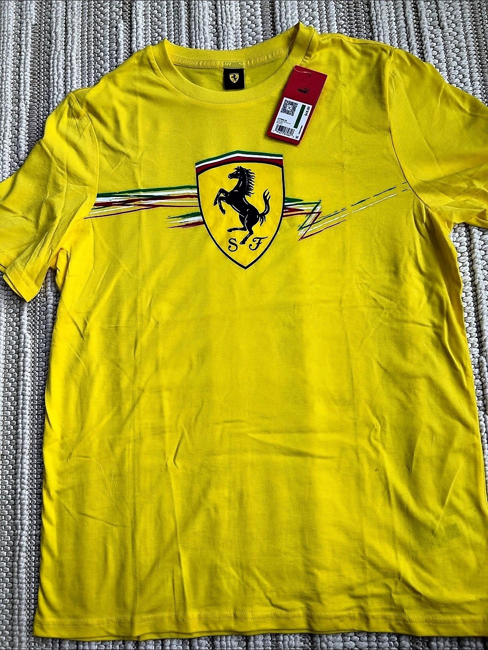 Puma Ferrari Race Big Shield Tee Graphic T-Shirt Yellow & Red Medium